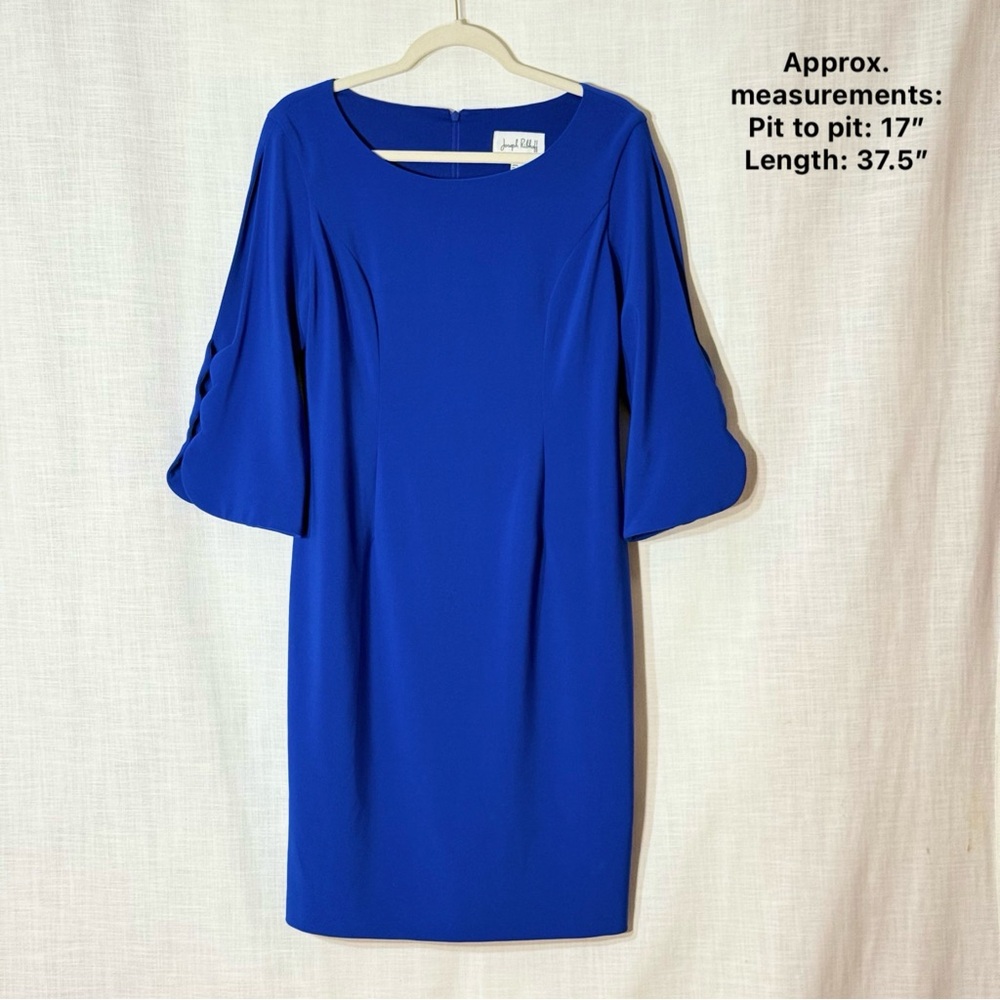 Joseph Ribkoff Cobalt Scallop Sleeve Sheath Dress Career Cocktail 12 - Picture 2 of 7